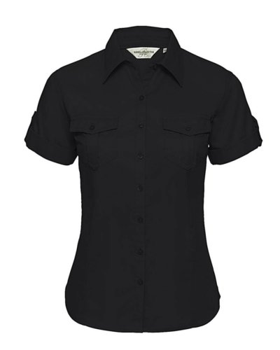 Camicia donna maniche corte con risvolto Nero