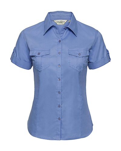 Camicia donna maniche corte con risvolto Blue