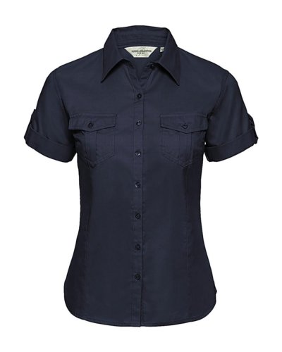 Camicia donna maniche corte con risvolto French Navy