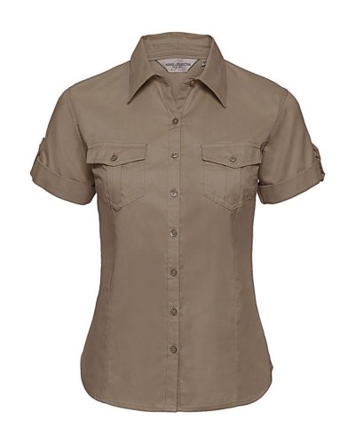 Camicia donna maniche corte con risvolto Khaky