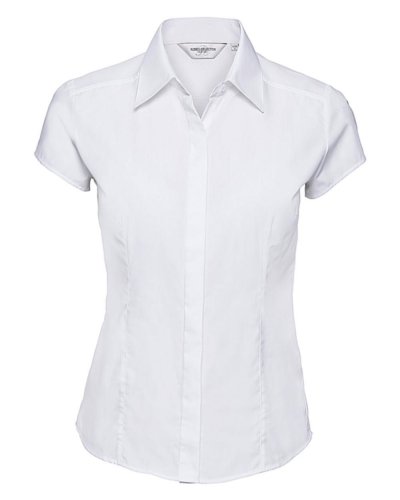 Camicia donna popeline maniche corte ad aletta Bianco