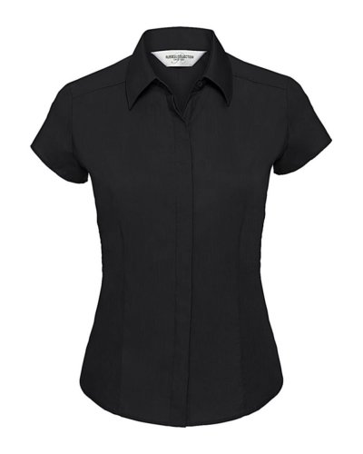 Camicia donna popeline maniche corte ad aletta Nero