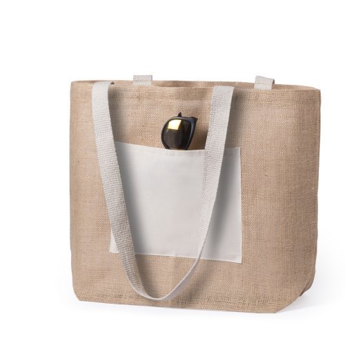Borsa Farus in juta naturale e cotone, shopper 48x35x15 cm