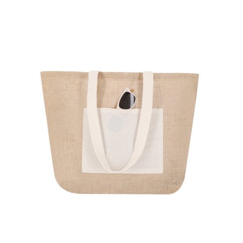 Borsa Farus in juta naturale e cotone, shopper 48x35x15 cm