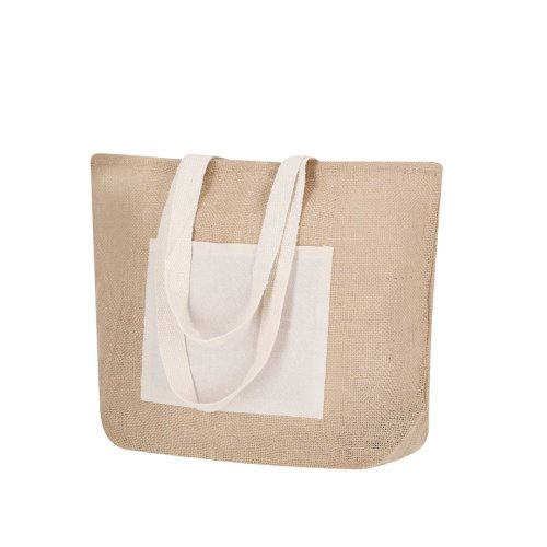Borsa Farus in juta naturale e cotone, shopper 48x35x15 cm