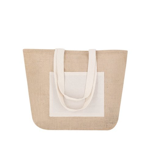 Borsa Farus in juta naturale e cotone, shopper 48x35x15 cm