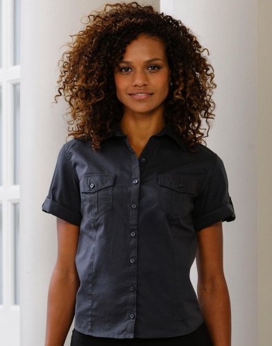 Camicia donna maniche corte con risvolto