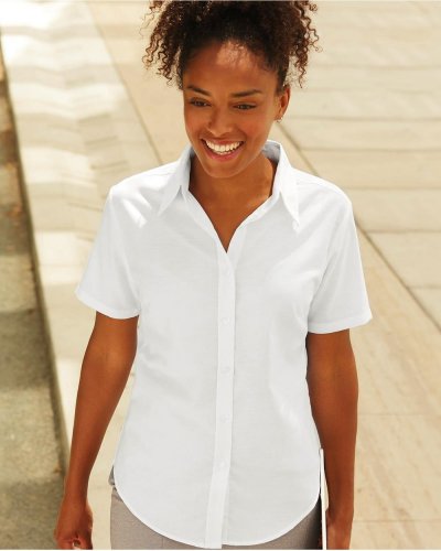 Camicia donna bottoni perlati Oxford maniche corte