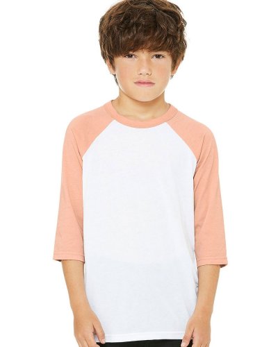 T-shirt Baseball ragazzo maniche 3/4 White / Peach Triblend