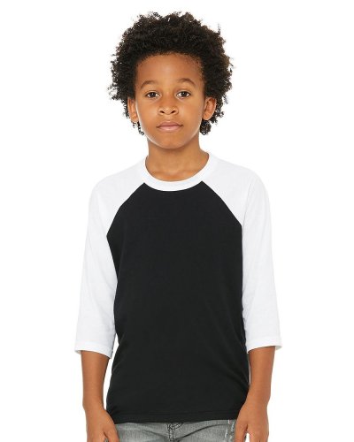 T-shirt Baseball ragazzo maniche 3/4 Black/White