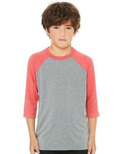 T-shirt Baseball ragazzo maniche 3/4 Grey / Red Triblend