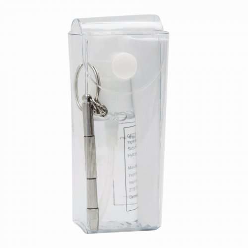 Set pulizia occhiali VIEW in PVC con spray, panno e cacciavite