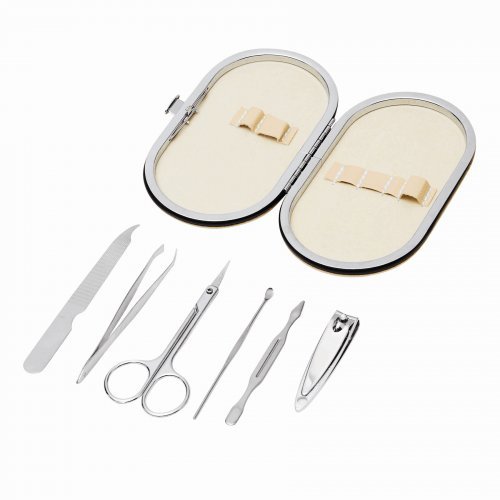 Set manicure Denise elegante acciaio, custodia ovale nera, 12cm