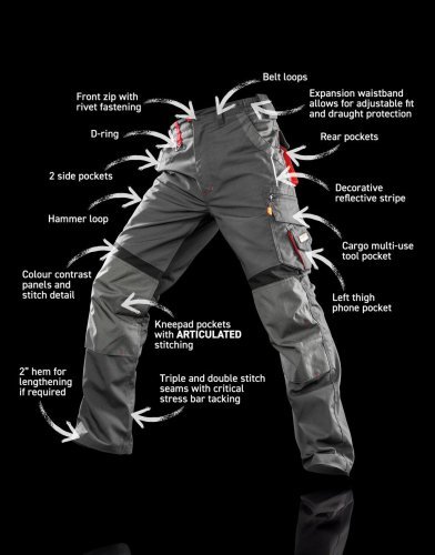 Pantaloni da lavoro Result Work Guard, rinforzati, bande riflettenti