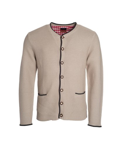 Men's Traditional Knitted Jacket Beige / Anthracite Melange/ Red
