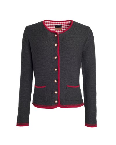 Ladies' Traditional Knitted Jacket Anthracite melange / Red / Red