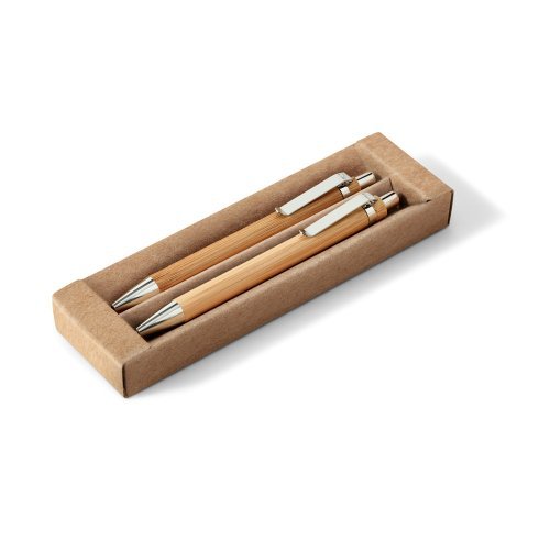 Set penna e portamina Greeny in bambù naturale con scatola regalo