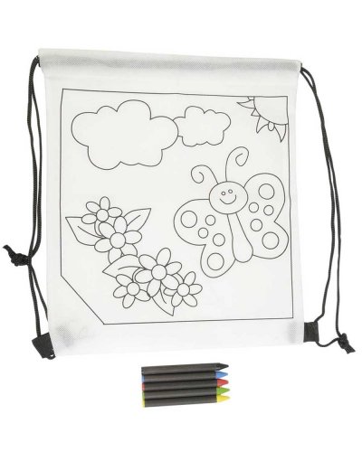 Mini zaino colorabile in TNT con pastelli Bianco