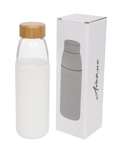 Borraccia sportiva in vetro da 540 ml con tappo in legno Solido Bianco