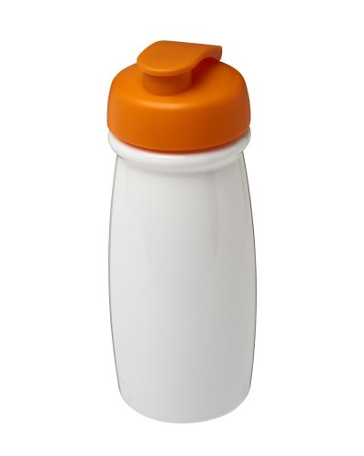 Borraccia sportiva da 600 ml con coperchio a scatto Solido bianco / Arancio