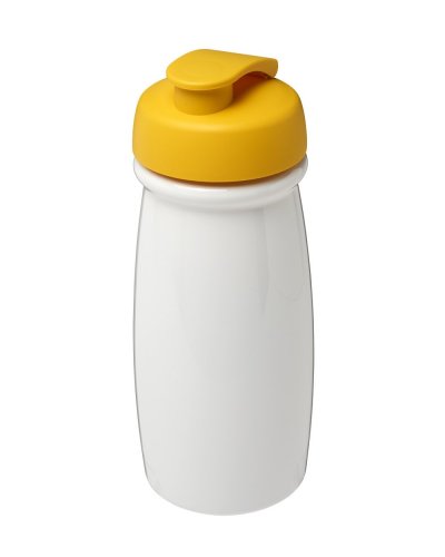 Borraccia sportiva da 600 ml con coperchio a scatto Solido bianco / giallo