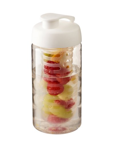 Borraccia H2O Bop da 500 ml con coperchio a scatto e infusore Trasparente / solido bianco