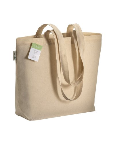 Shopper personalizzate in cotone organico certificato con soffietto da