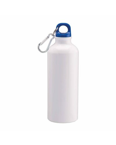 Borraccia bianca in alluminio con tappo colorato da 500ml Blu Royal