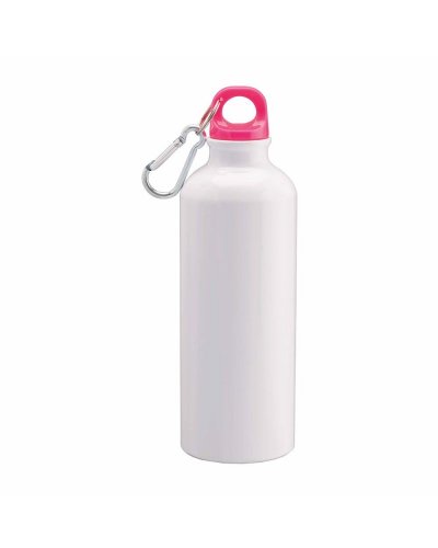 Borraccia bianca in alluminio con tappo colorato da 500ml Rosa