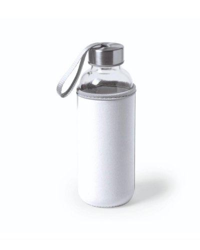 Bottiglia in vetro con custodia in neoprene 500 ml Bianco