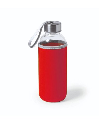 Bottiglia in vetro con custodia in neoprene 500 ml Rosso