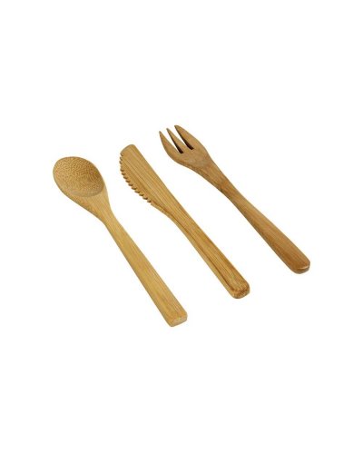 Set posate in bamboo con bustina in cotone