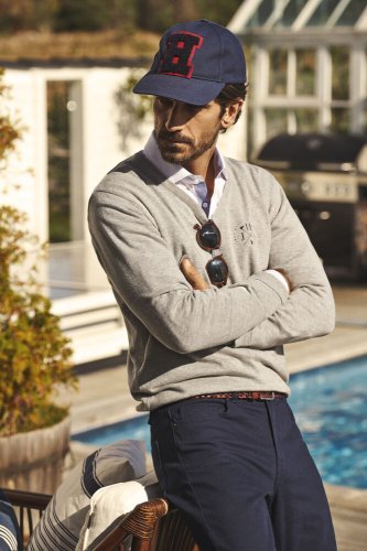 Ashland Pullover Uomo Scollo a V, 100% Cotone, Maglia Grigia