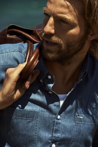 Camicia Jupiter denim a manica lunga, cotone 100%, button down