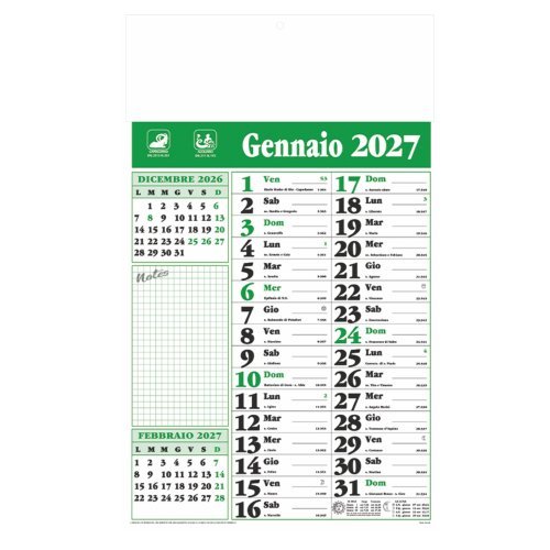 Calendario Olandese Notes trimestrale rosso blu verde 29x47 cm