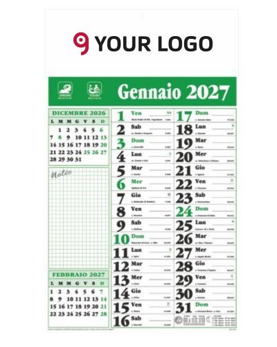 Calendario Olandese Notes trimestrale rosso blu verde 29x47 cm