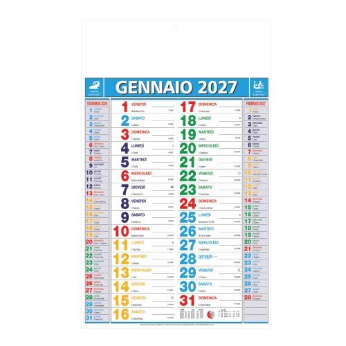 Calendario Olandese Multicolor 12 mesi, carta usomano 29x47 cm