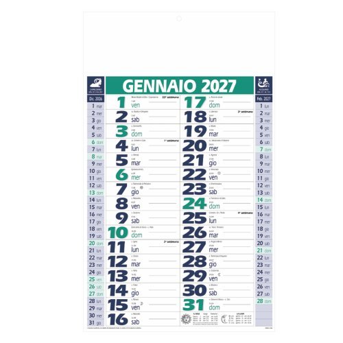 Calendario Olandese 12 Fogli Verde Rosso Blu 29x47 Carta Patinata