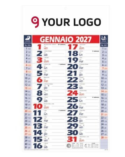 Calendario Olandese 12 Fogli Verde Rosso Blu 29x47 Carta Patinata