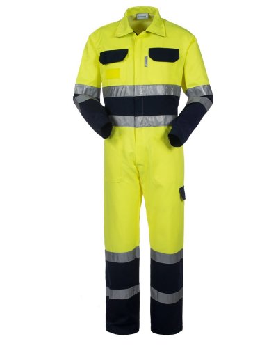 Tuta bicolore alta visibilità con cerniera Lucentex Classe 3 Giallo / Blu
