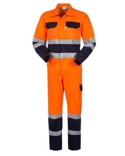 Tuta bicolore alta visibilità con cerniera Lucentex Classe 3 Arancio / Blu