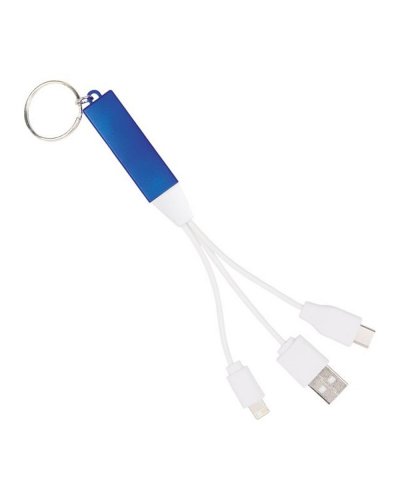 Cavetto multicolor 3 in 1 per ricarica con portachiavi Blu