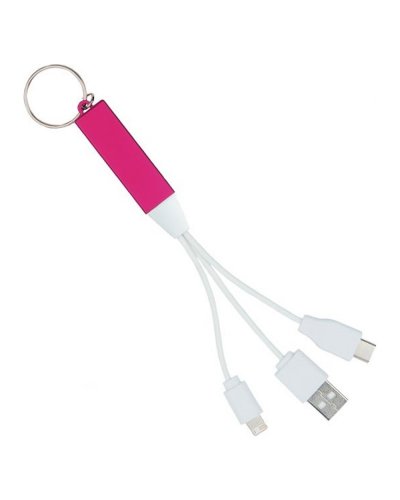 Cavetto multicolor 3 in 1 per ricarica con portachiavi Rosso