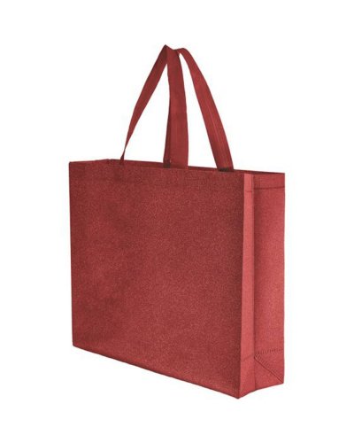 Borsa shopping multicolor termosaldata in TNT glitterato Rosso