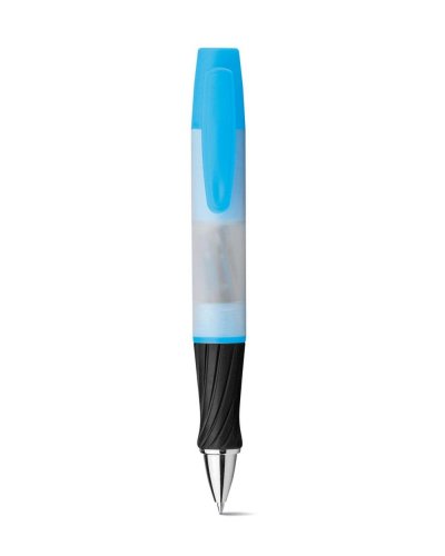 Penna a sfera con evidenziatore e 8 graffette Azzurro