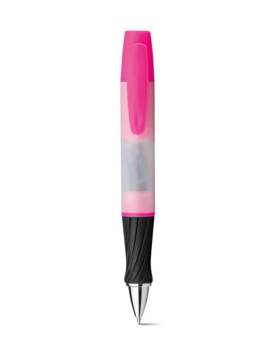 Penna a sfera con evidenziatore e 8 graffette Rosa