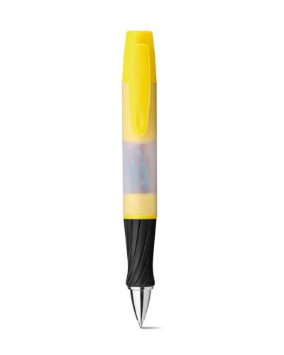Penna a sfera con evidenziatore e 8 graffette Giallo