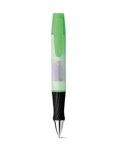 Penna a sfera con evidenziatore e 8 graffette Verde Chiaro