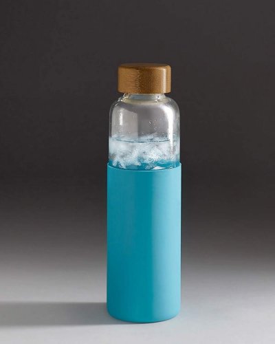 Borraccia in vetro con tappo in bambù e involucro in silicone 600 ml
