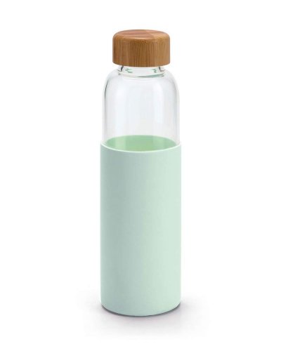 Borraccia in vetro con tappo in bambù e involucro in silicone 600 ml Verde Chiaro